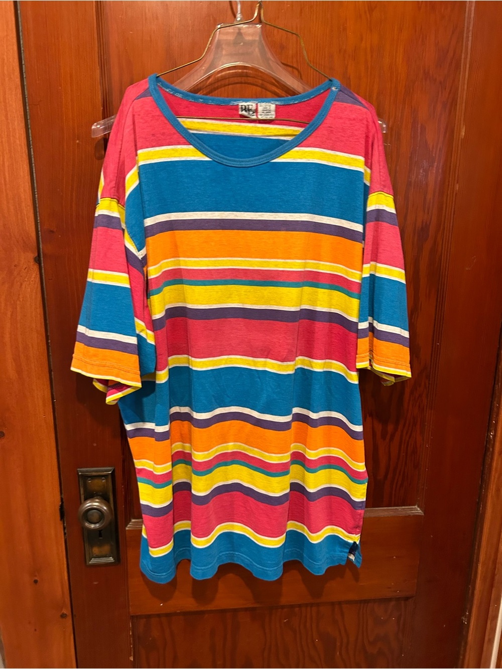 Vintage 80s distressed colorful striped t shirt baggy oversized